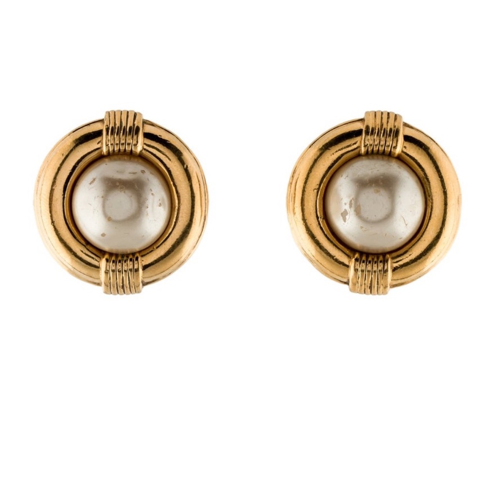 Chanel Gold and Faux Pearl Clip-on Earrings